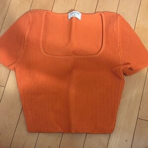 Aritzia Babaton Vibrant Orange Ribbed Crop Top